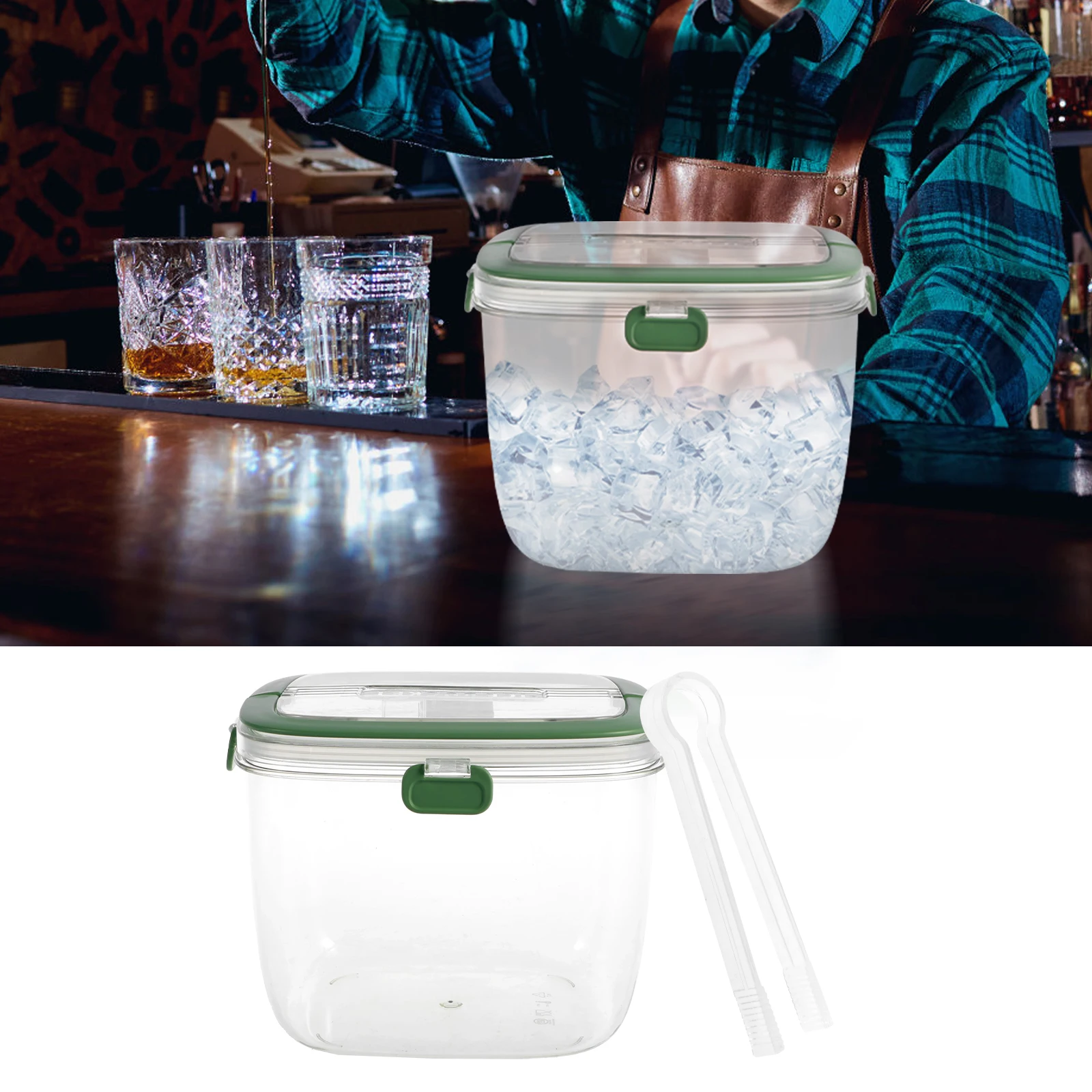 Eiskübel mit Deckel und Zange, versiegelter Eisbehälter mit Griff, 5L Eiswürfelbehälter, tragbarer Weinkübel, Obst-Aufbewahrungseimer