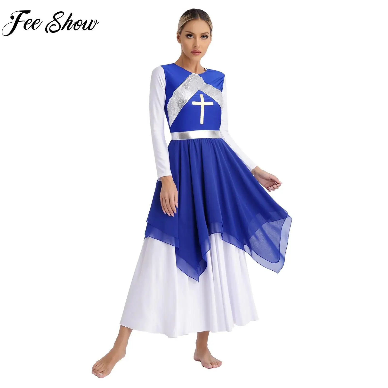 

Sleeveless Liturgical Praise Dance Dress for Women Performance Costume Metallic Shiny Sequins Dresses Lyrical Modern Dancewear