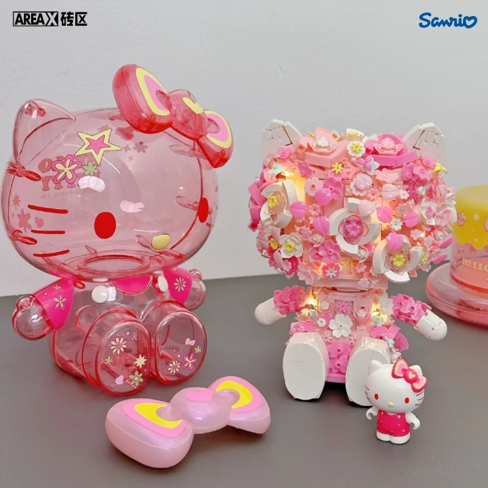 AREA-X Sanrio Series Hello Kitty Flower Cluster Building Blocks Kuromi My Melody Assembly Model Desktop Ornament Toys Gifts