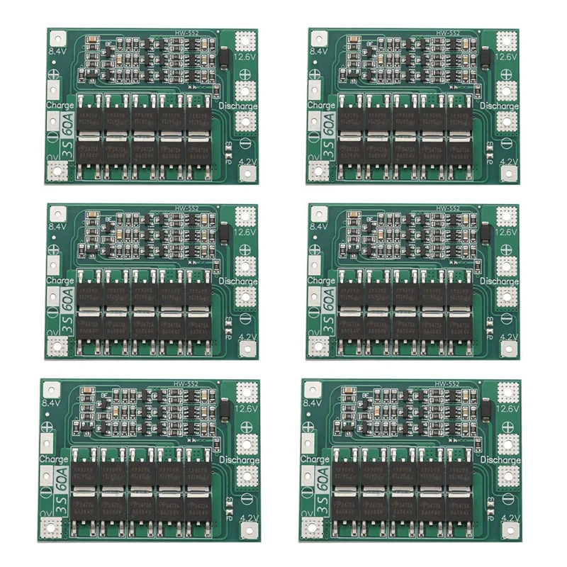 6X 3S 60A Bms Board 11.1V 12.6V 18650 Li-Ion Lithium Battery Protection Board Enhanced Version