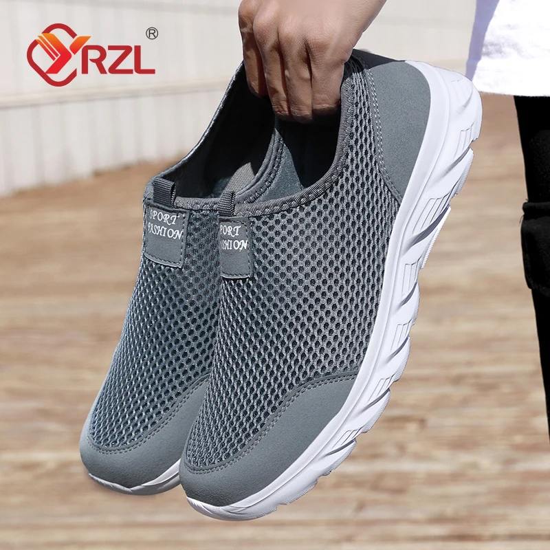 YRZL sepatu jalan slip-on pria, sneaker kasual ringan untuk lelaki