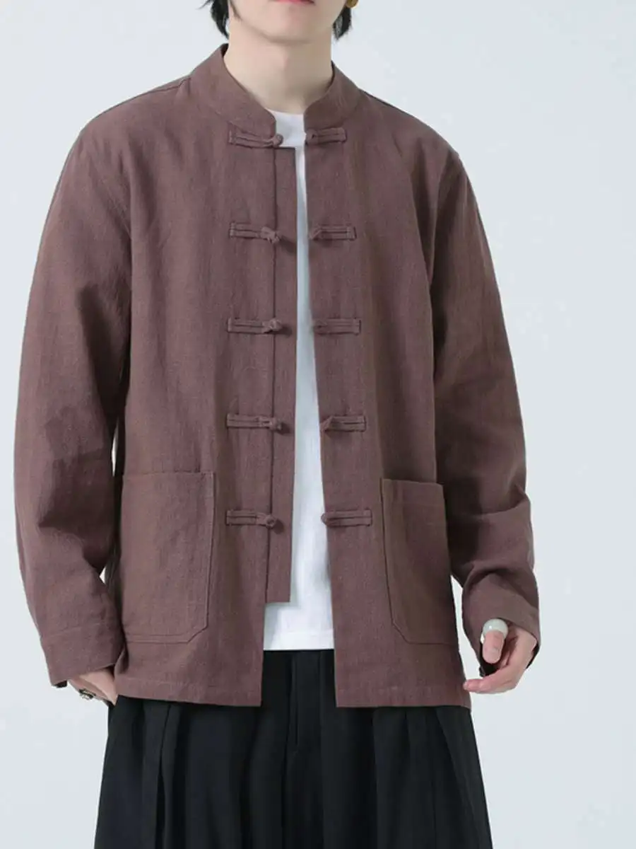 

Retro Cotton Linen Long Sve irt Jaet for Men Casual Loose Fit Spring 2025 Big Size Comfortable Breathable Ethnic Wear