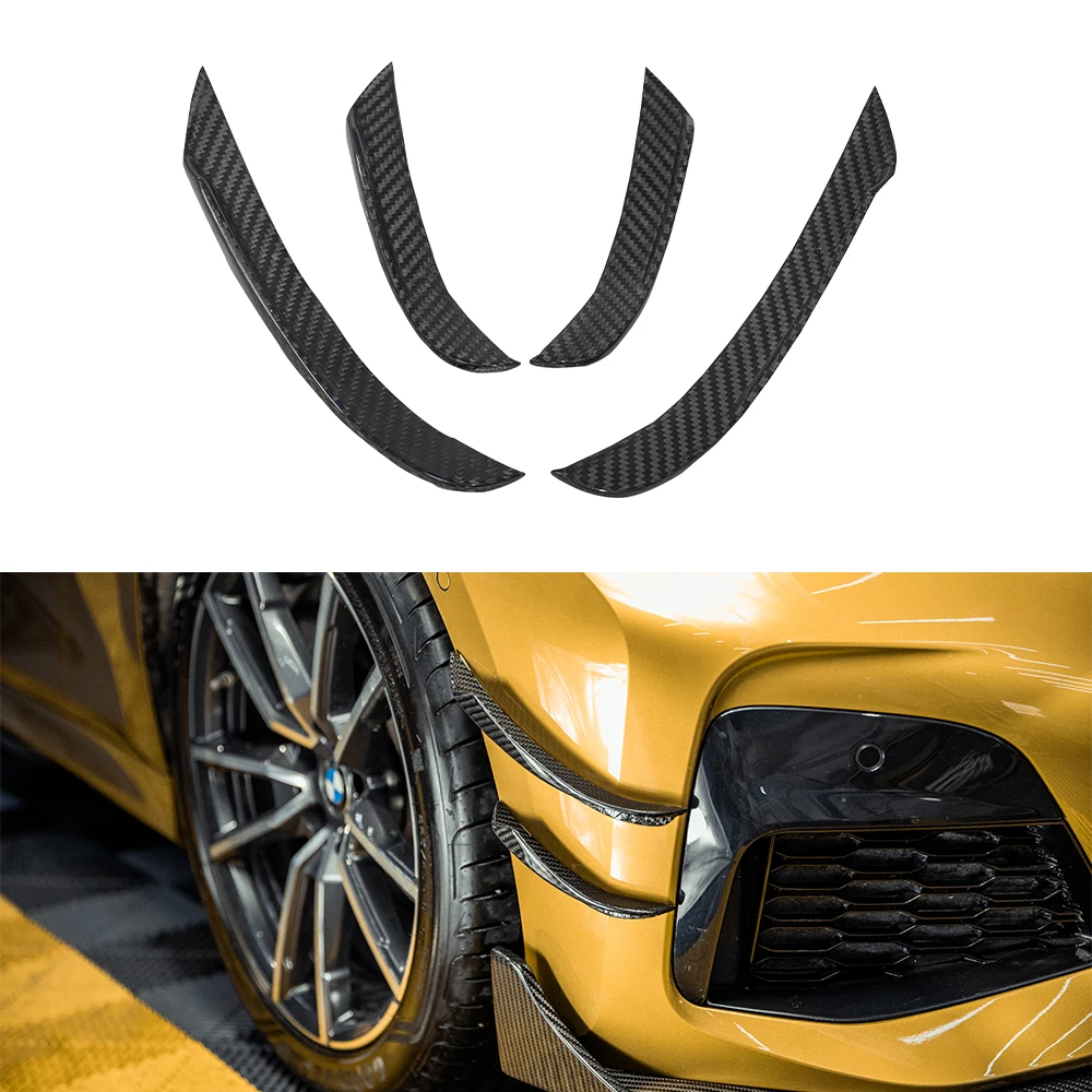 Real Dry Carbon Fiber Front Bumper Side Canards Splitter Spoiler for BMW G20 G28 2020-2024 Canard Air Knife Surround Trim