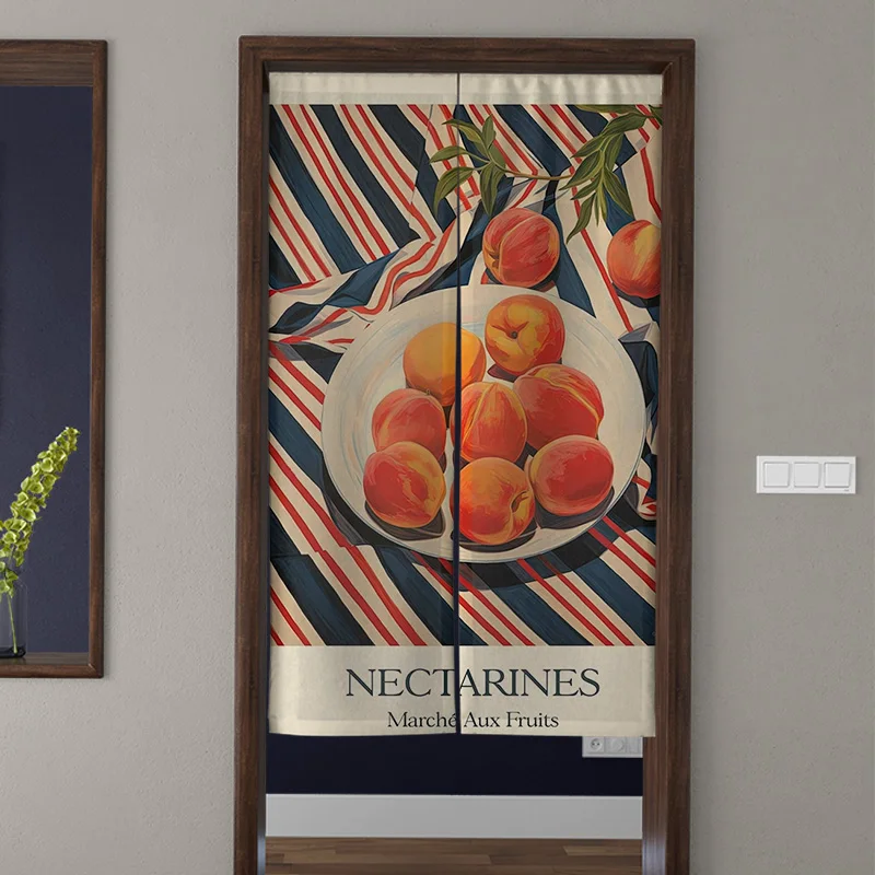 

Дверная занавеска с принтом нектарина, трехцветная полосатая ткань 120x200 см, декоративная занавеска-перегородка для кухни, фруктового магазина