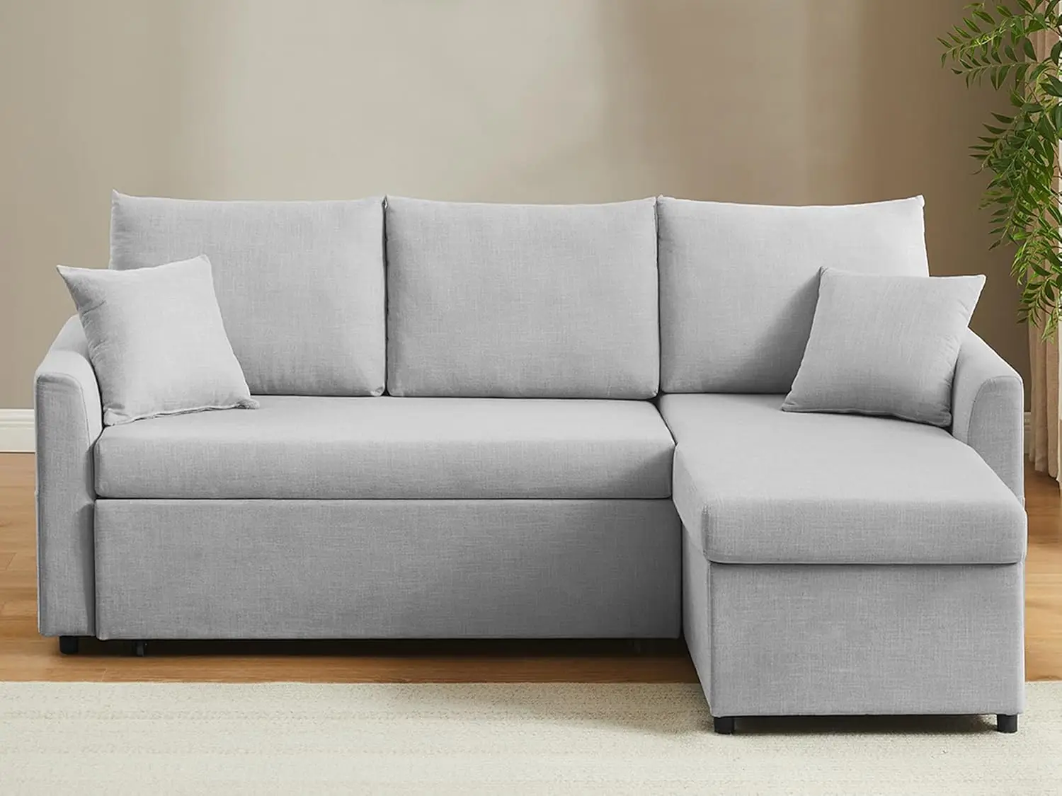 

L Shaped Convertible Sleeper Sofa Bed, 84" Sectional Couch for Living Room Pull Out Bed,RemovableWashable Light Grey Covers