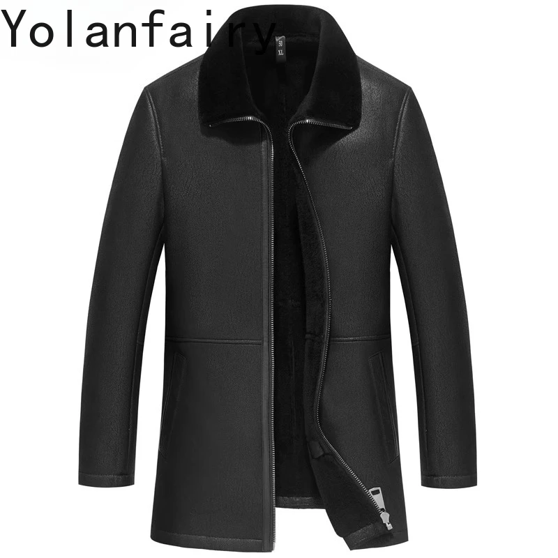 

YOLANFAIRY мужские пальто из натуральной овчины, зима 2025, куртка из натуральной кожи, мужская теплая шерстяная подкладка, пальто Casaco Masculino