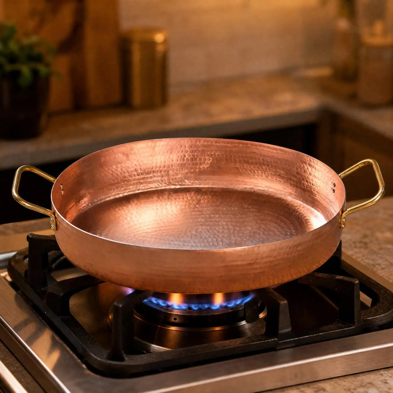 Hand Hammered Purple Copper Cooking Vessel with Side Handles for Gas Stove Oval Pot for Fish Stew Hot Pot