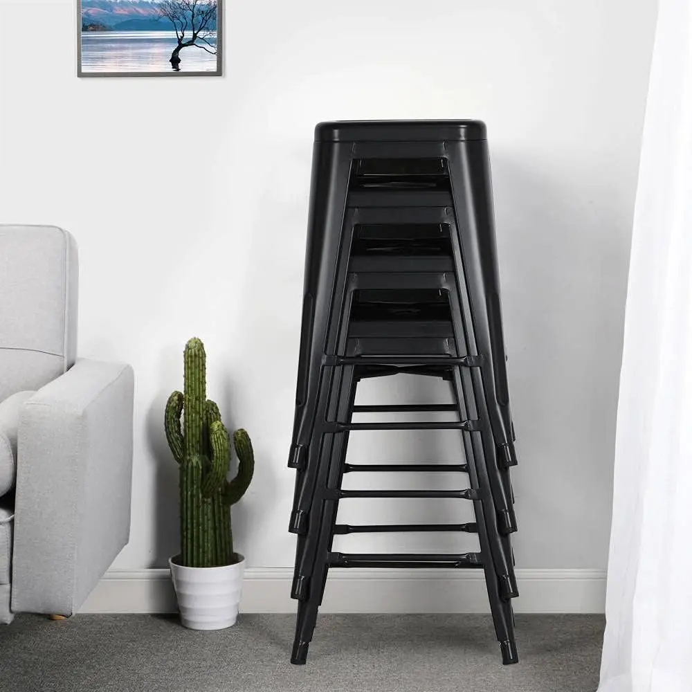 24 inch barstools Set of 4 Counter Height Metal Bar Stools, Indoor/Outdoor Stackable Bartool Industrial High Backless Stools Bla