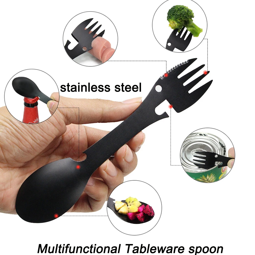 Tableware spoon multi tool can opener flatware Portable bottle cutlery multitool camp utensil fork Spork stainless steel Picnic