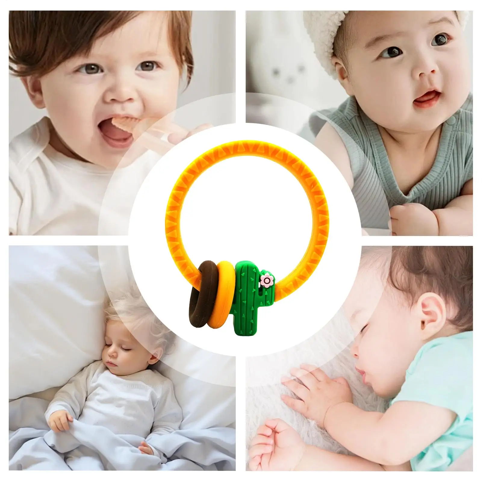 Baby Teether Food-Grade Silicone Chewer Chewing Ring With Rattle Beads For Kids Boys Toddler Home Bedroom Travel Indoor Outdoor