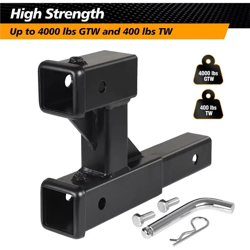 N26R-GTW 2 Inch Double Hitch Receiver Trailer Dual Hitch Extension Riser Adapter 9.84 Inch Max Length 3000KG