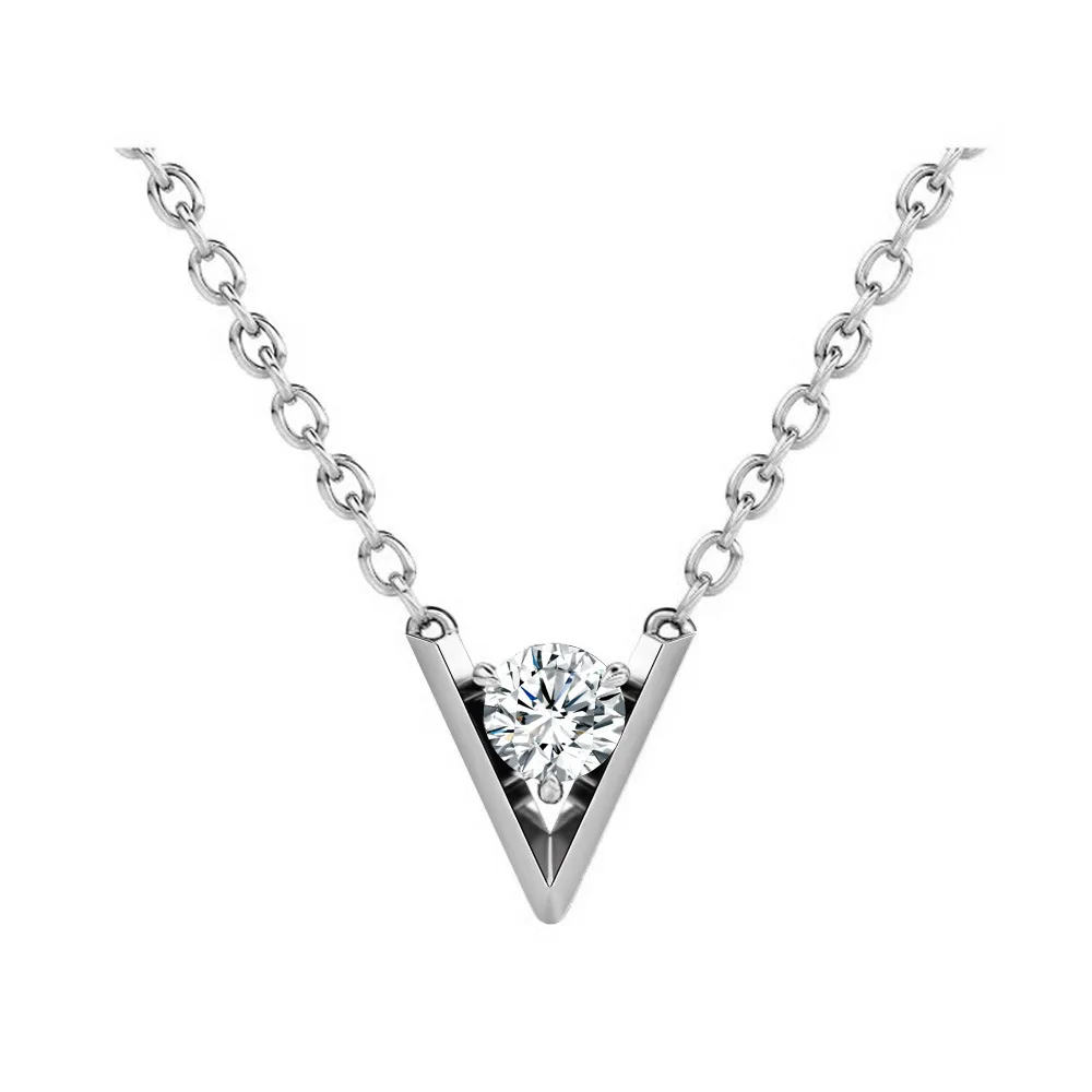 

V-shaped 100% 925 Sterling Silver Real 0.5 Carat 5MM Moissanite Pendant Necklace for Women Sparkling Party Fine Jewelry Gifts
