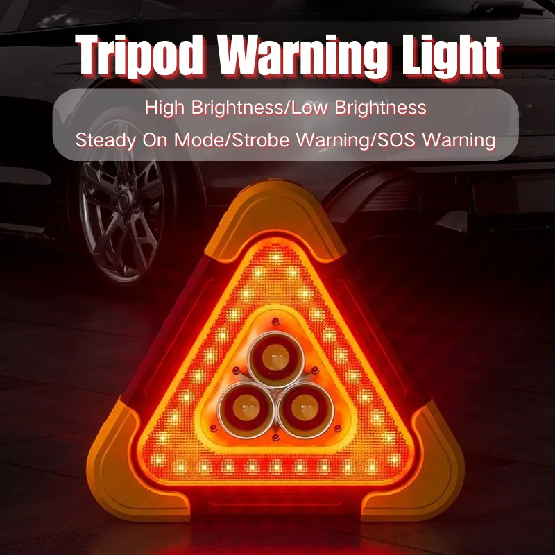 

Придорожный светодиодный треугольный светильник аварийной сигнализации 2-в-1 — треугольная точка безопасности автомобиля, солнечная батарея и перезаряжаемая батарея, для ремонта автомобилей,