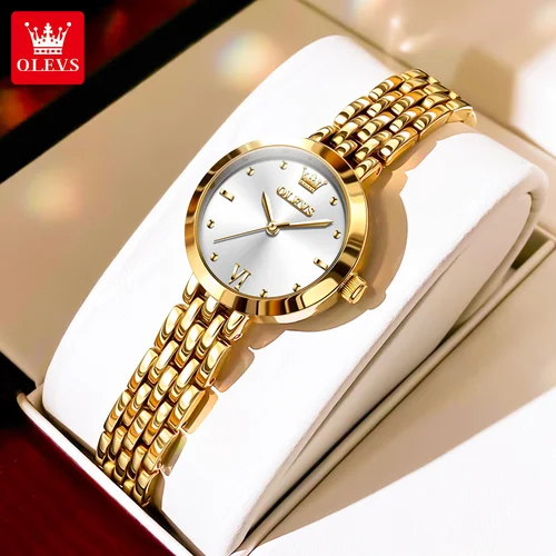 OLEVS, relojes de lujo de marca superior para mujer, elegante reloj dorado a la moda para mujer, reloj de pulsera de cuarzo Simple Original resistente al agua para mujer