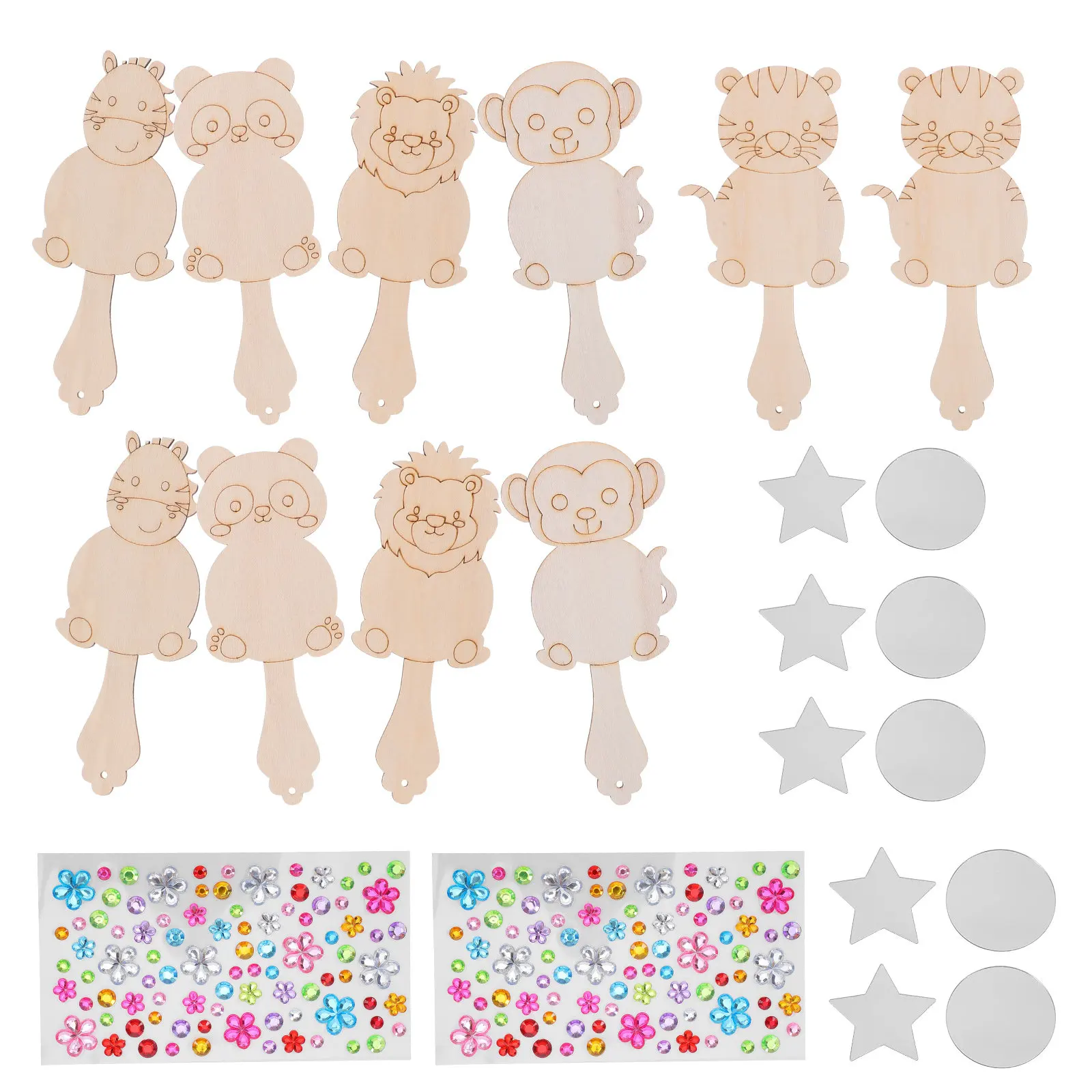 

10Set Wooden Animal Mirror Craft Kit Paintable Handheld Mirror Blanks DIY Decoration Set Kids Birthday Party Easter Activities