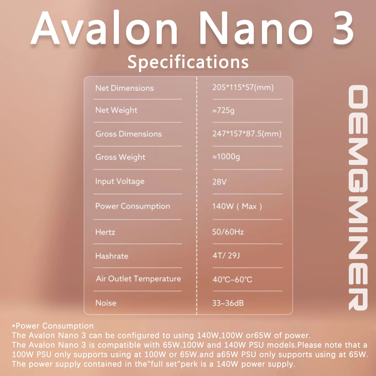 Новинка, Биткоин-Майнер Avalon, тихий, Nano 3, 140 Вт, 4Th/s, с блоком питания для домашнего и офисного использования, Соло-Мини-бокс сверхнизкой мощности