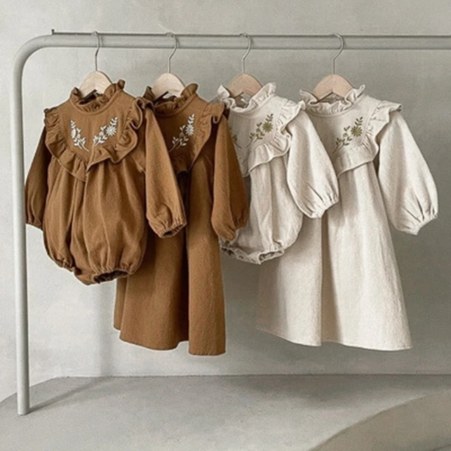 Autumn Spring Family Matching Outfits Sister Clothing Girl Party Dress Flower Embroidery Kids Princess Dresses Baby Girl Romper AliExpress