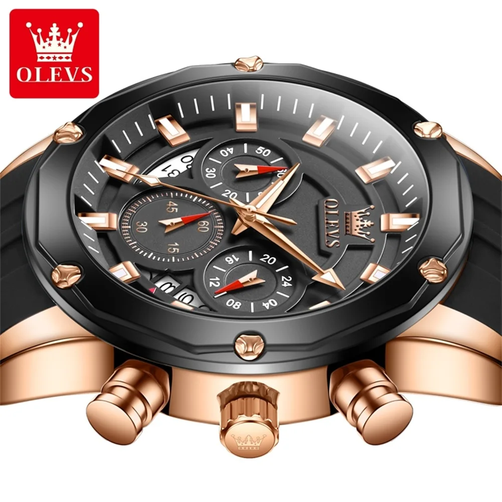 OLEVS Brand Sports orologio al quarzo da uomo cinturino in Silicone impermeabile luminoso cronografo moda orologio multifunzione Relogio Masculino