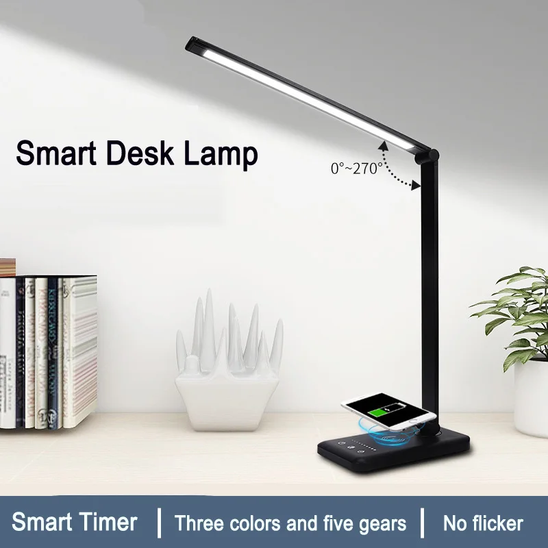 LED USB Charging Lamp Touch Folding Table Portable 3Color Work Office Rechargeable Wireless Phone Charger Light for Bedroom
