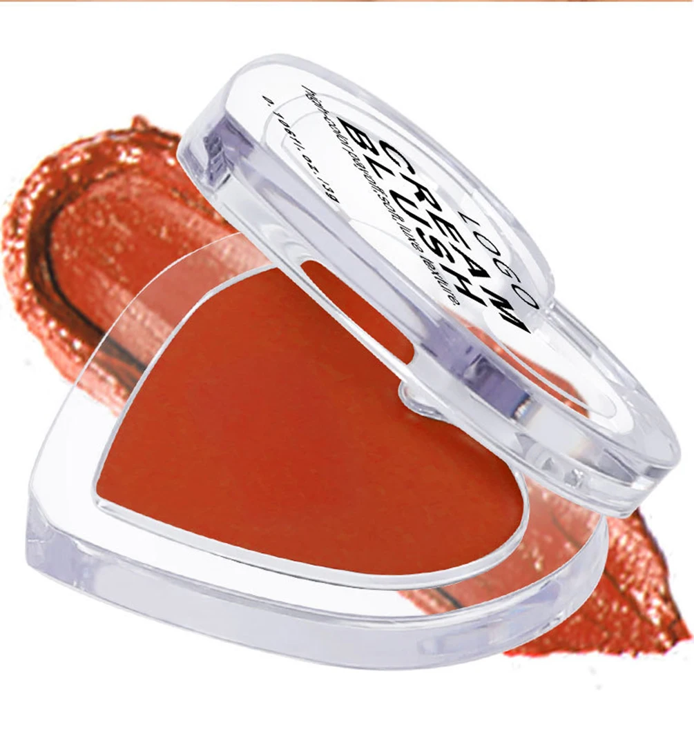 Fard in crema con etichetta privata a 13 colori Logo personalizzato Confezione a forma di cuore Fard idratante Pigmento impermeabile Guancia Trucco viso Vegan