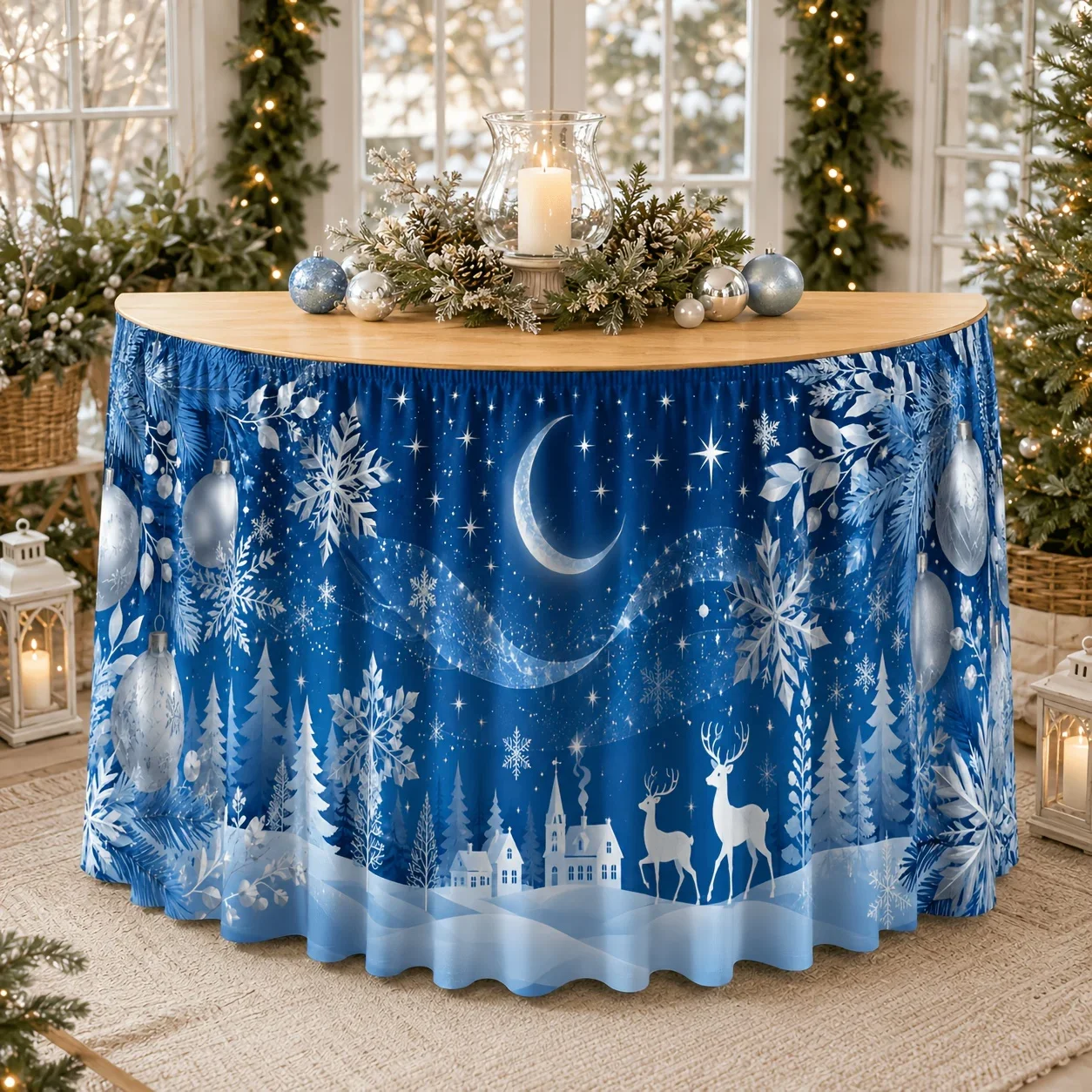 One tablecloth or table skirt - Blue and silver winter night Christmas table skirt - Midnight stars silver decorationxzj