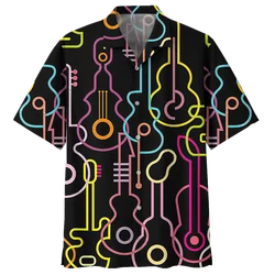 Saxophone Guitar Pattern Shirt For Men 3D Printed Musical Instrument Blouse Loose Lapel Short Sleeve Button Hawaiian Shirts