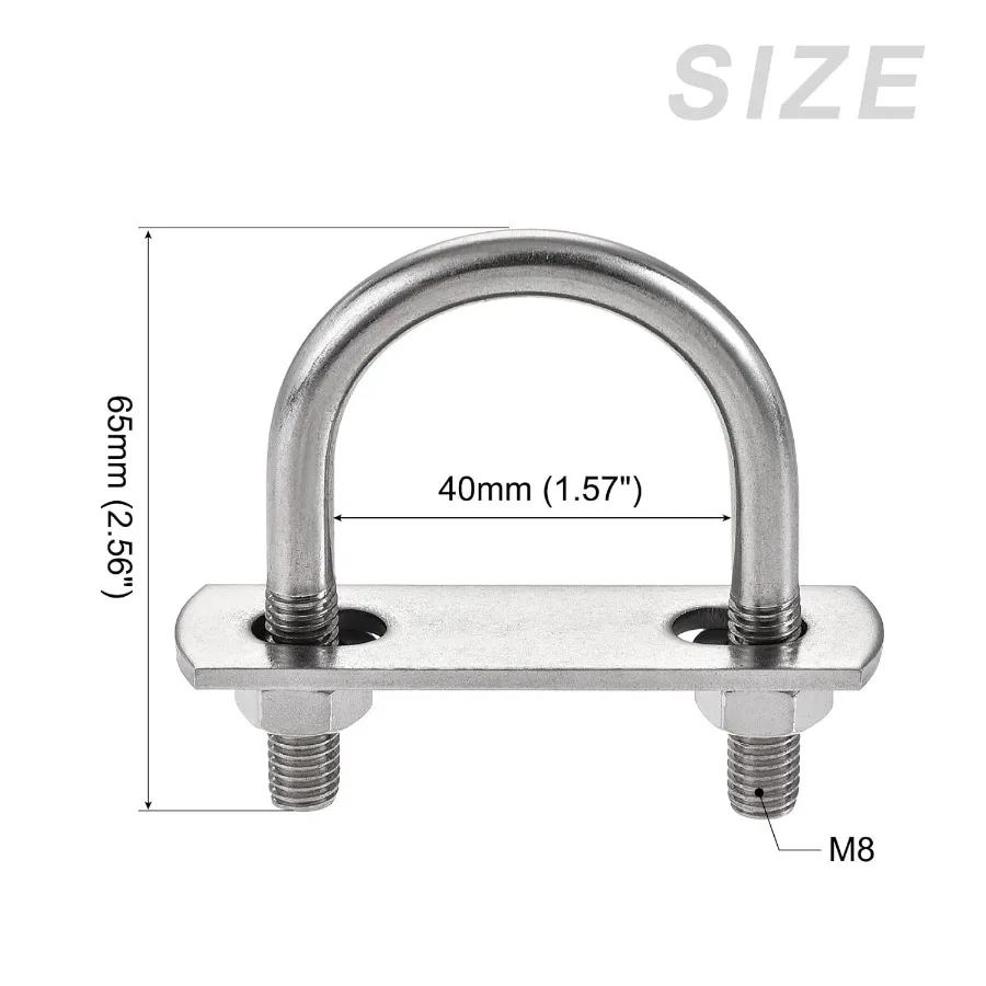 Bulloni a U 2 set M8x40x65mm Bullone a U rotondo in acciaio inossidabile 304 con accessori per tubi da costruzione