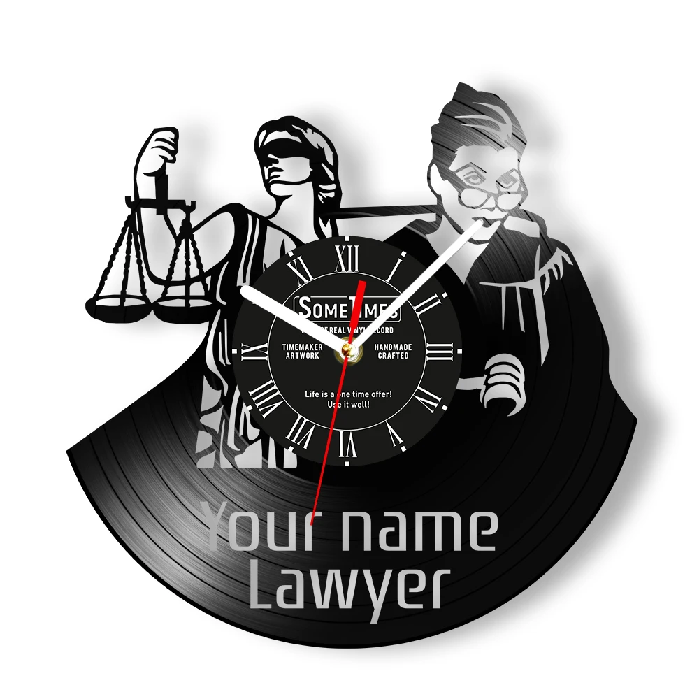 Personalized Lawyer Name Vinyl Record Wall Clock For Law Office Decor Custom Attorneys Judges Wall Clock Law School Timekeeper