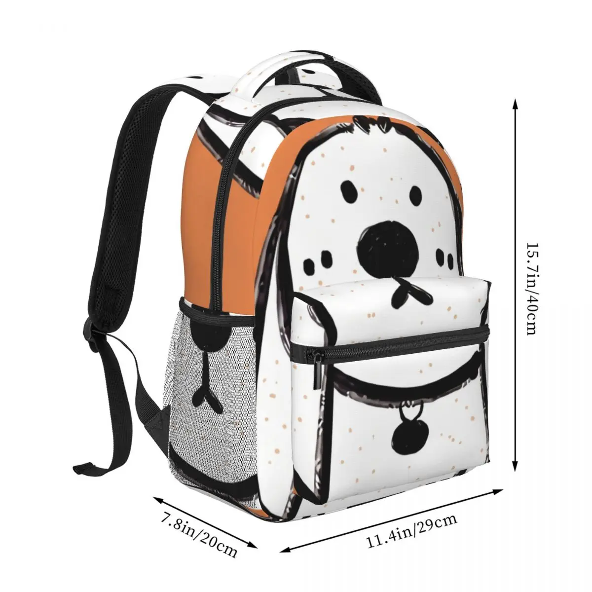 Soft Aesthetic Student Backpack Center Cartoon Dog Whimsical Cute Solid Orange Multi Fun Bookbag for Girls Boys Teens School Gym