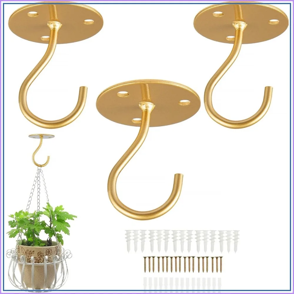 

Heavy Duty Ceiling Hooks for Hanging Plants, Bird Feeders, Planters, Wind Chimes - Metal Wall Mounted Hangers with Drywall Anchors, 3-Pack