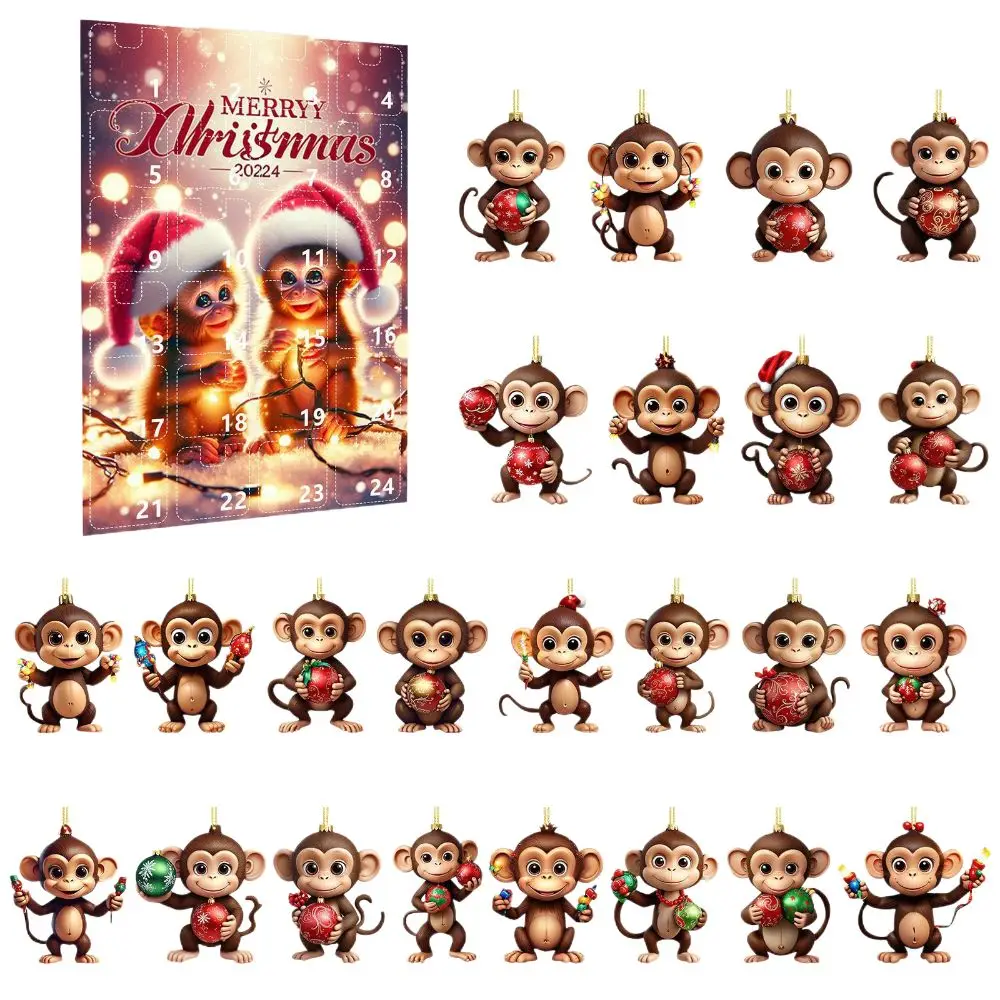 Calendrier de l'Avent de Noël, Boîte Aveugle de Compte à Rebours 2025, Boîte Mystère de Singe de Dessin Animé, Jouet de Décoration de Noël