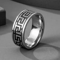 2024 New Vintage 8mm Black Pattern Ring Trendy Rings for Both Men and Women Holiday Gifts