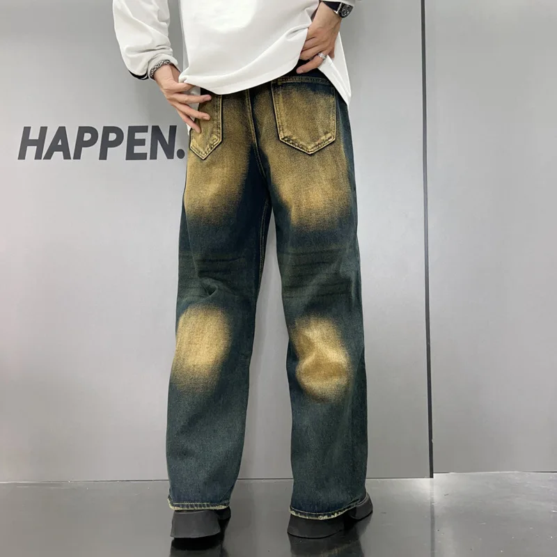 2024 Herbst neue amerikanische gewaschene ausgestellte Jeans Herren lose gerade Trend nostalgische Retro y2k Jeans hose