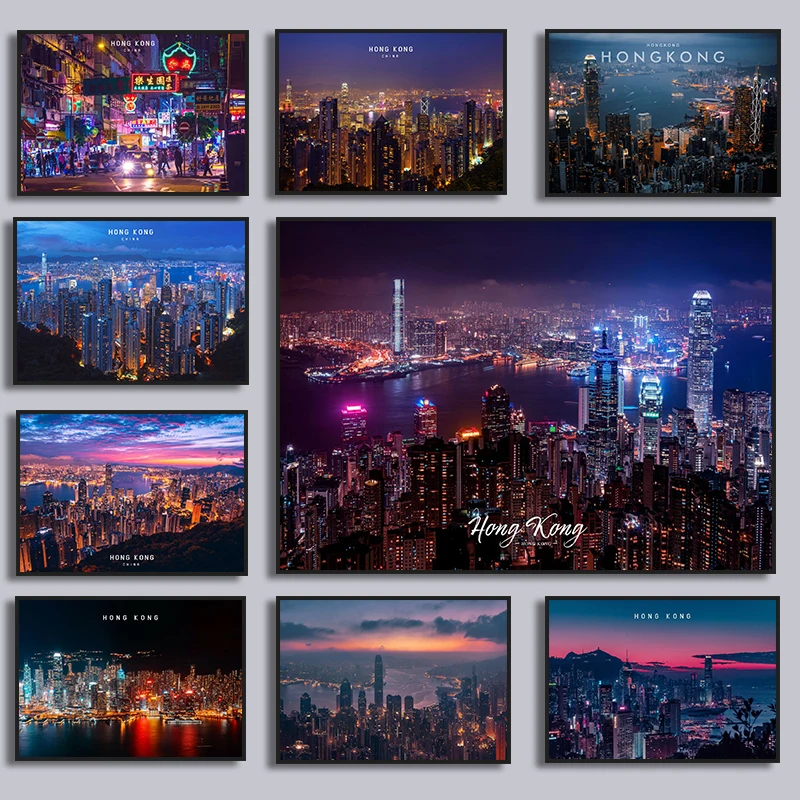 Hong Kong Night View Canvas Painting Modern Art Poster and Prints Aesthetic Wall Decorative Pictures for Living Room Home Decor