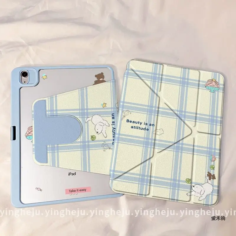 

Чехол Simple Grid Puppy Pattern с отсеком для стилуса для iPad Mini 6 7, iPad 5 6 7 8 9 10, Air 1 2 3 4 5 6 7, M2 M3 A16 Pro M4 M5