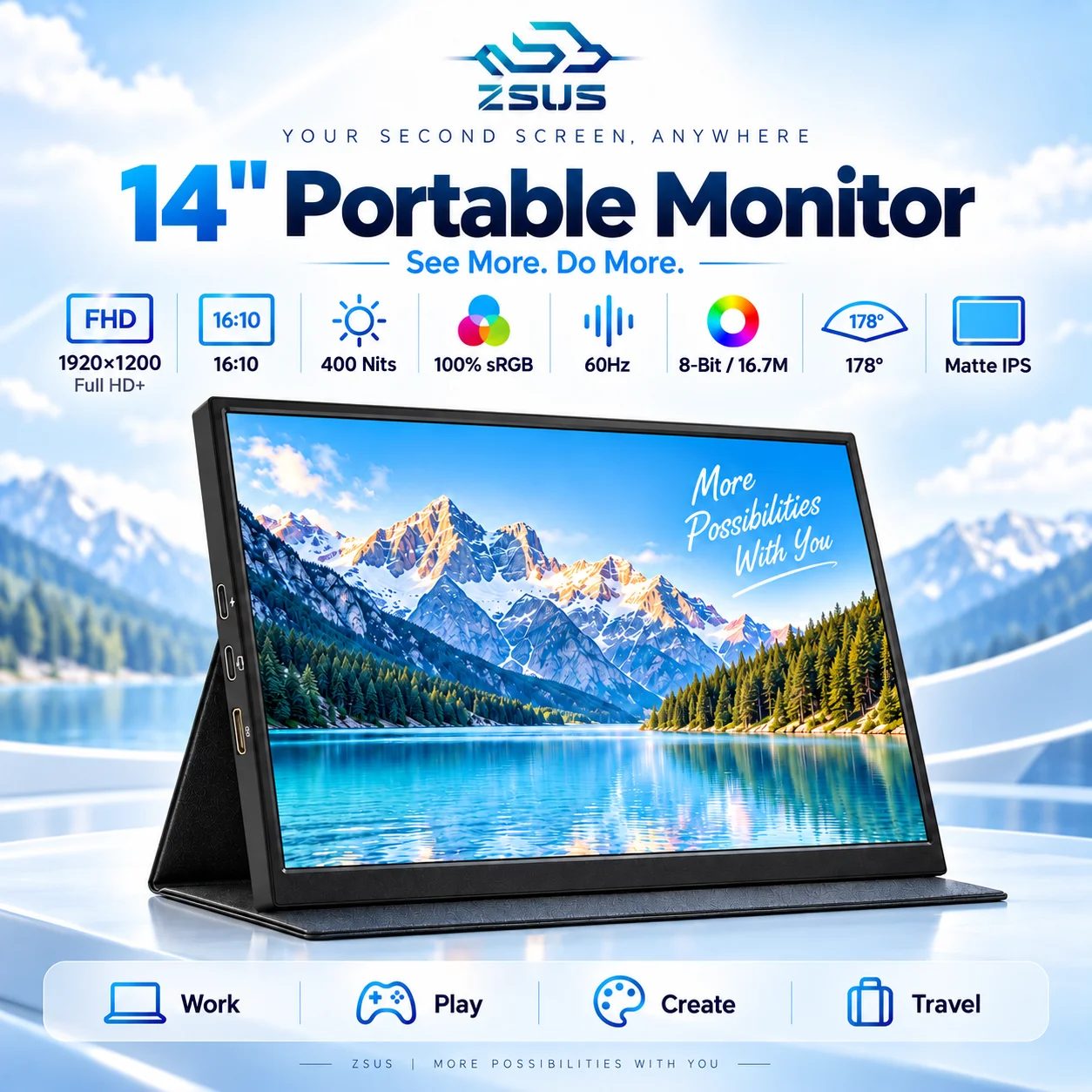 �y�Z�[�����zZSUS 14�C���` �|�[�^�u�����j�^�[ 1920×1200 16:10 IPS 400�j�b�c 100% sRGB USB-C Mini HDMI �m�[�g�p�\�R���A�X�}�[�g�t�H���APS5�ASwitch�p�Z�J���h�X�N���[��
