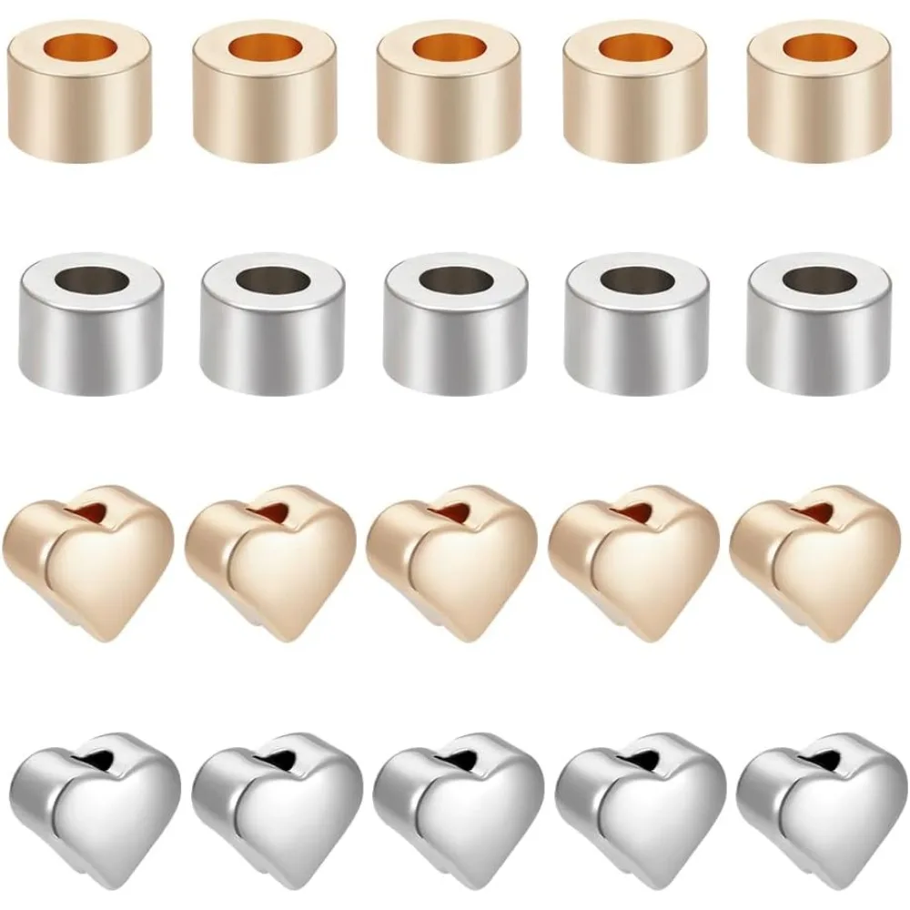 

32Pcs 4 Styles Real Brass Spacer Bead Coulum Shape Metal Beads Heart Jewelry Findings Beads for DIY Bracelet Necklace