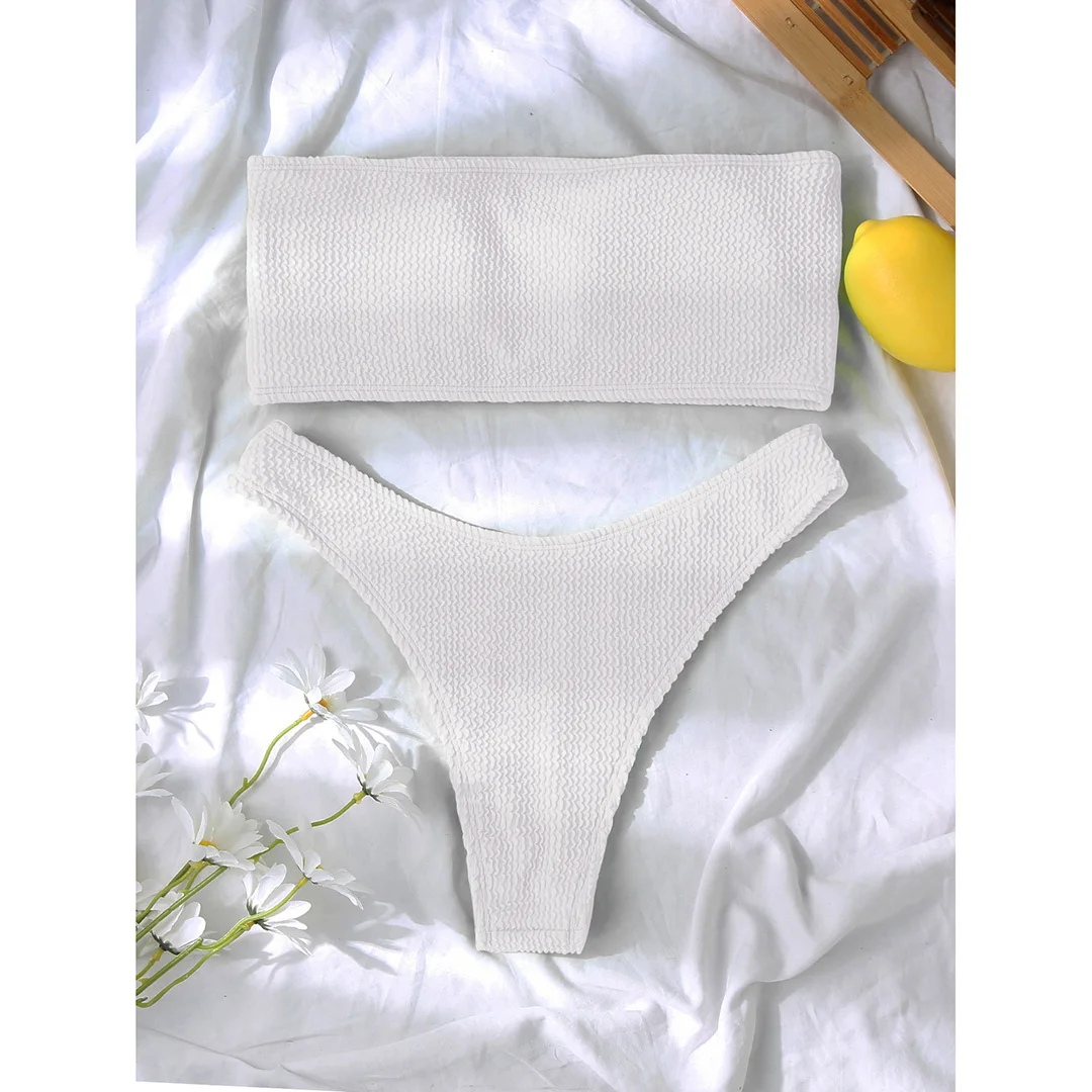 Bandeau-Bikini, trägerlos, mit gerafftem, knitterigem Stoff, Damen-Badebekleidung, zweiteiliger Bikini, Badeanzug, Badebekleidung, Modell V3314B. – Detail 36