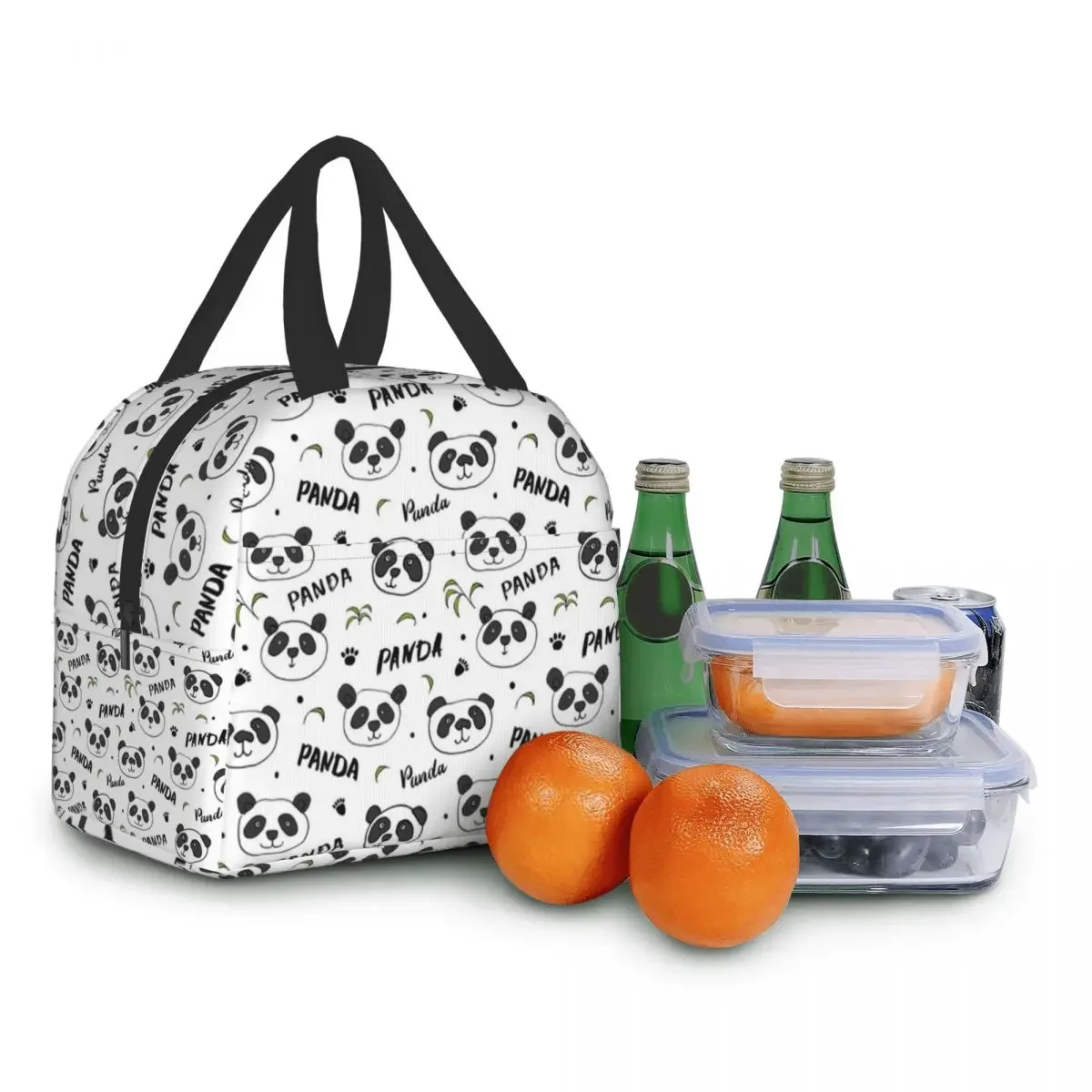 Cute Panda Bear Portable Lunch Box for Women Waterproof Thermal Cooler Food Insulated Lunch Bag Kids School Children Work Picnic