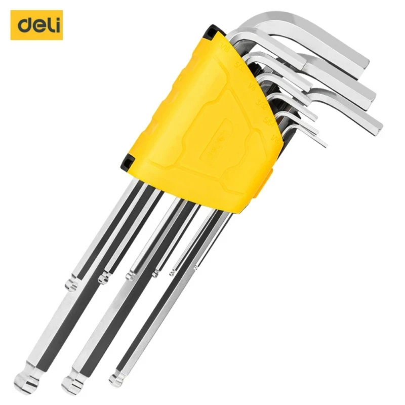 Deli 9PCS Double-End L Type Screwdriver Hex Wrench Set Wrench Metric Wrench Inch Wrench L Wrench Size Allen Key Short Arm Tool