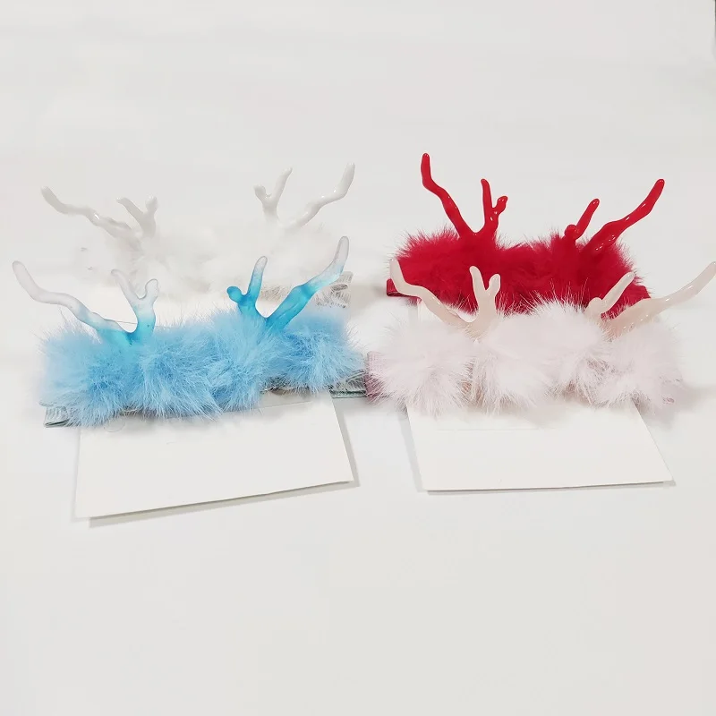 Christmas Cute Antler Hairpin Easy Installation Hair Clip Christmas Small Deer Horn Headwear Fur Balls Hairclip Hair Accessories