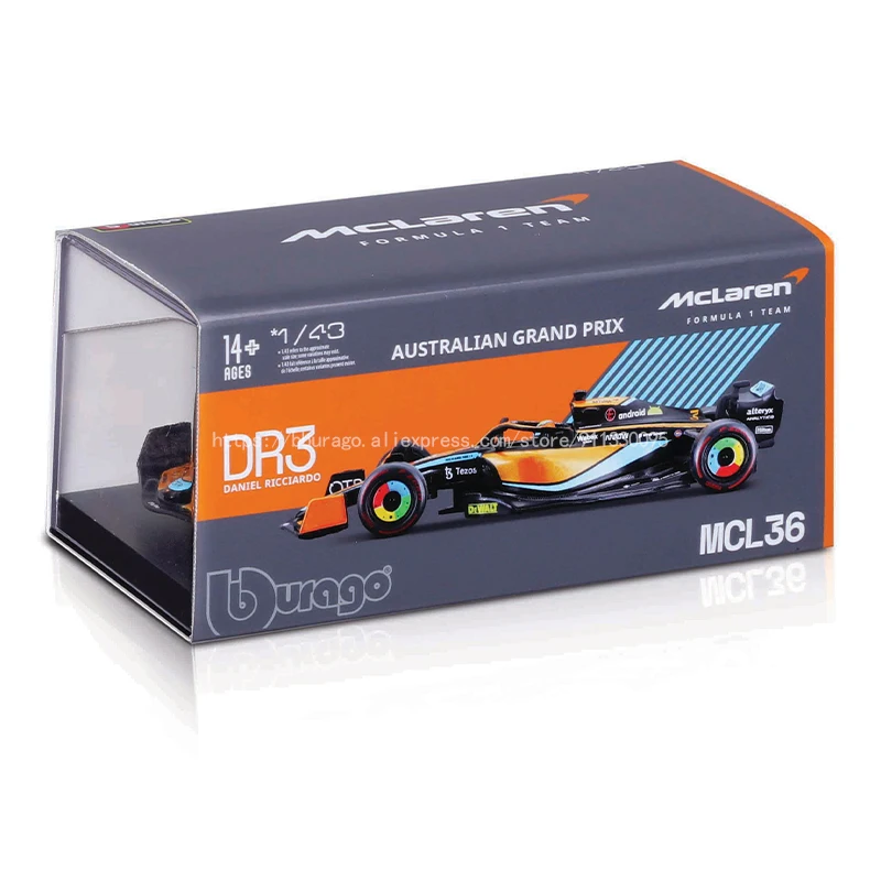 Bburago-Modèle de voiture moulé sous pression en alliage, véhicule de luxe, Lando Norris, F1 McLaren, MCL36, Daniel Ricciardo, 1:43, 2022, #4