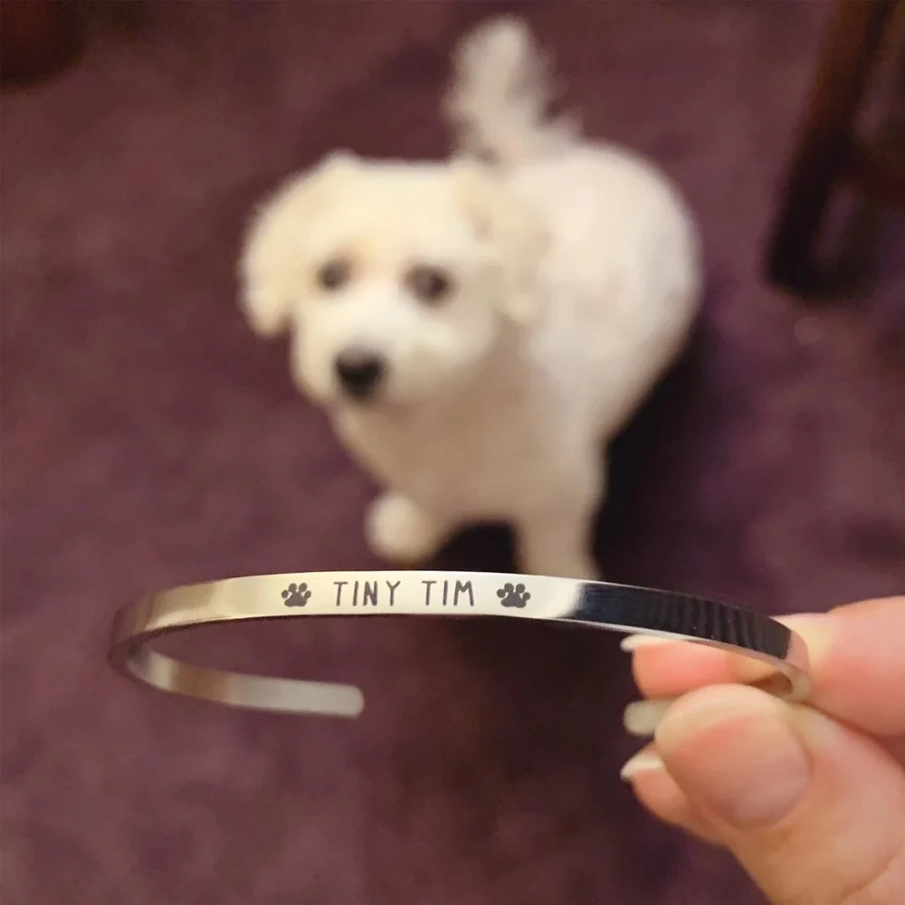 

COOLTIME 4mm Custom Engraved Cuff Bracelets for Women Stainless Steel Personalized Open Engrave Letter Bracelets Jewelry Gifts