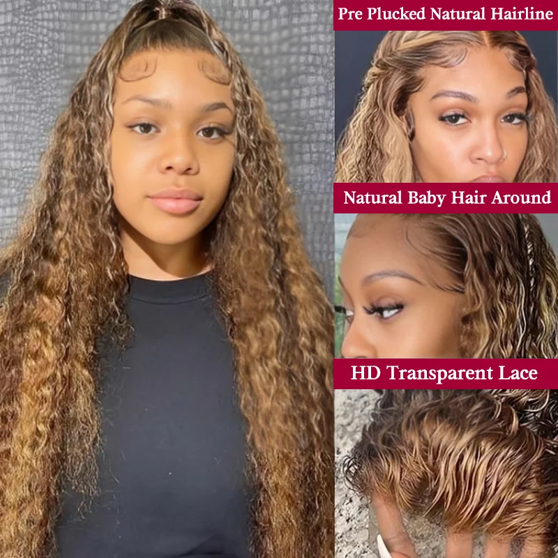 Highlight curly 13x6 hd lace frontal wigs deep water wave human hair 100% brazilian choice for women cheap on sale clearance