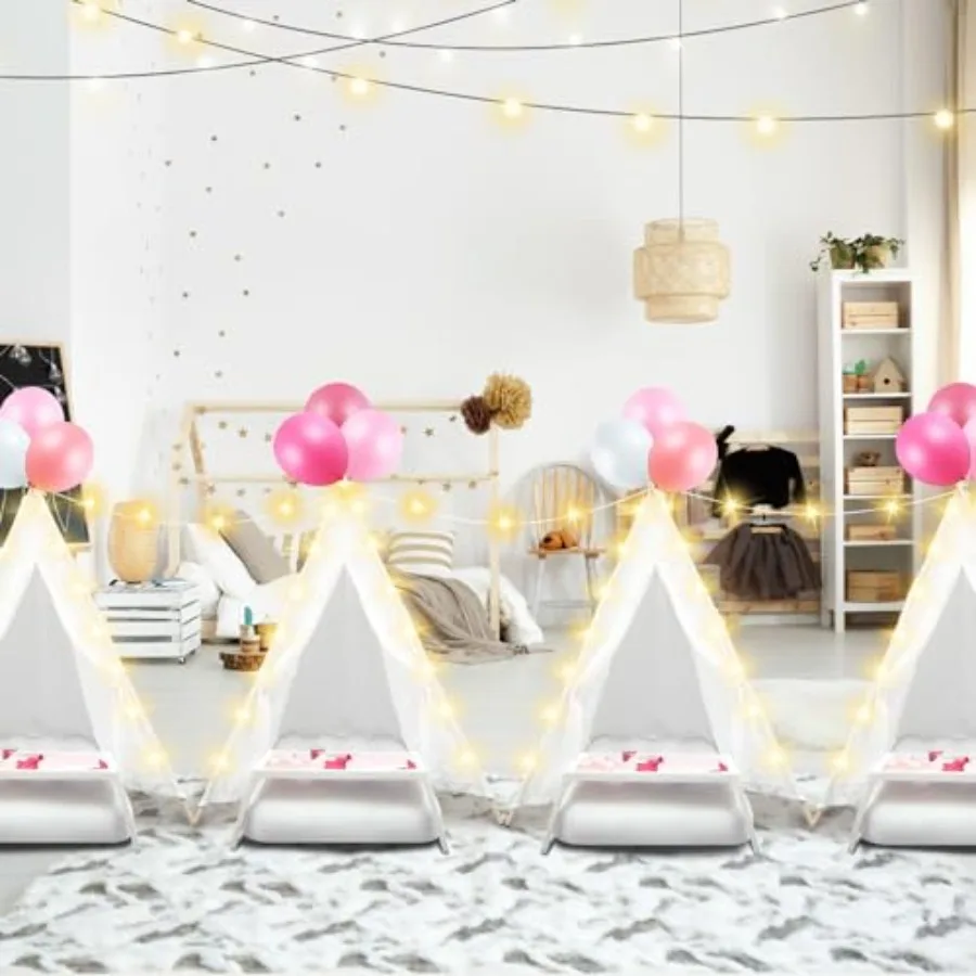 Tente de couchage pour filles, paquet de 8, tente de fête pour fête du pyjama, en vrac avec ficelle légère, matelas pneumatique, drap-housse lavable Na