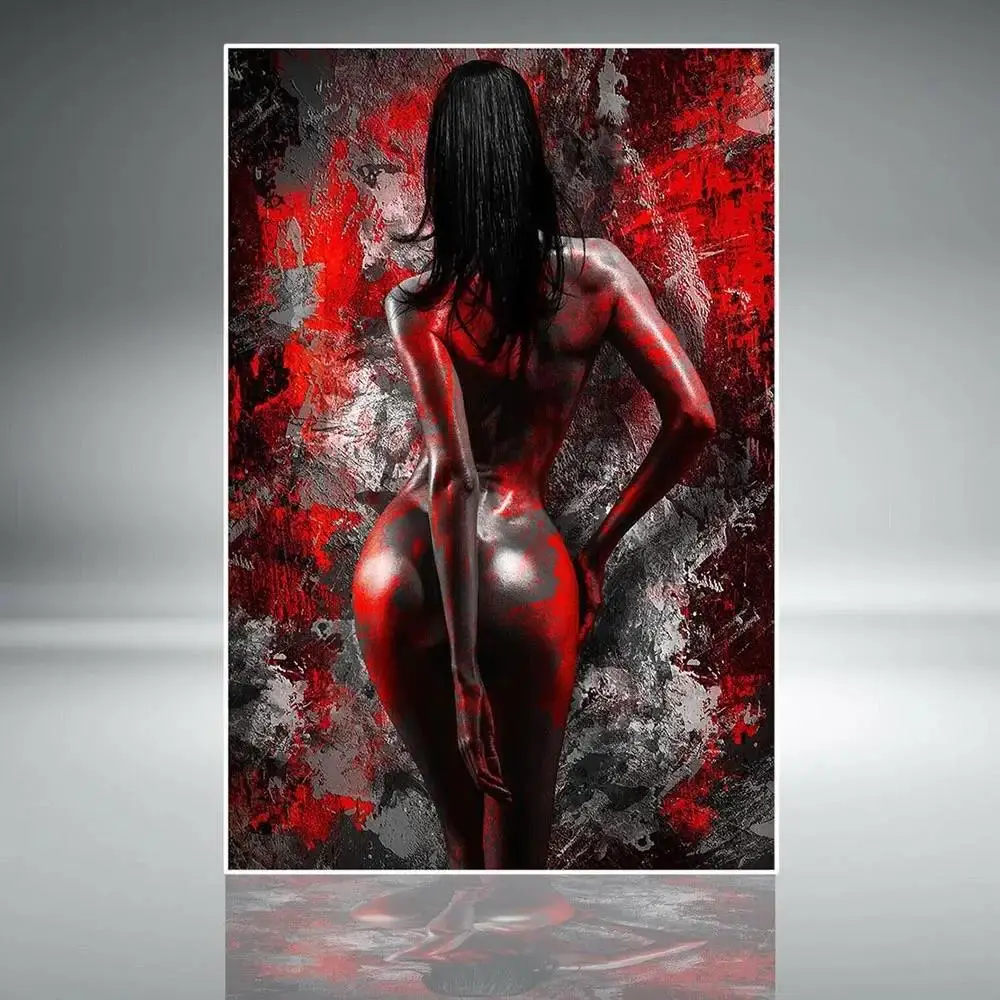 Impresiones de imágenes, pintura en lienzo, arte de pared de mujer roja Sensual para decoración para sala de estar, Mural Framel, póster de mujer desnuda Sexy, pared del hogar