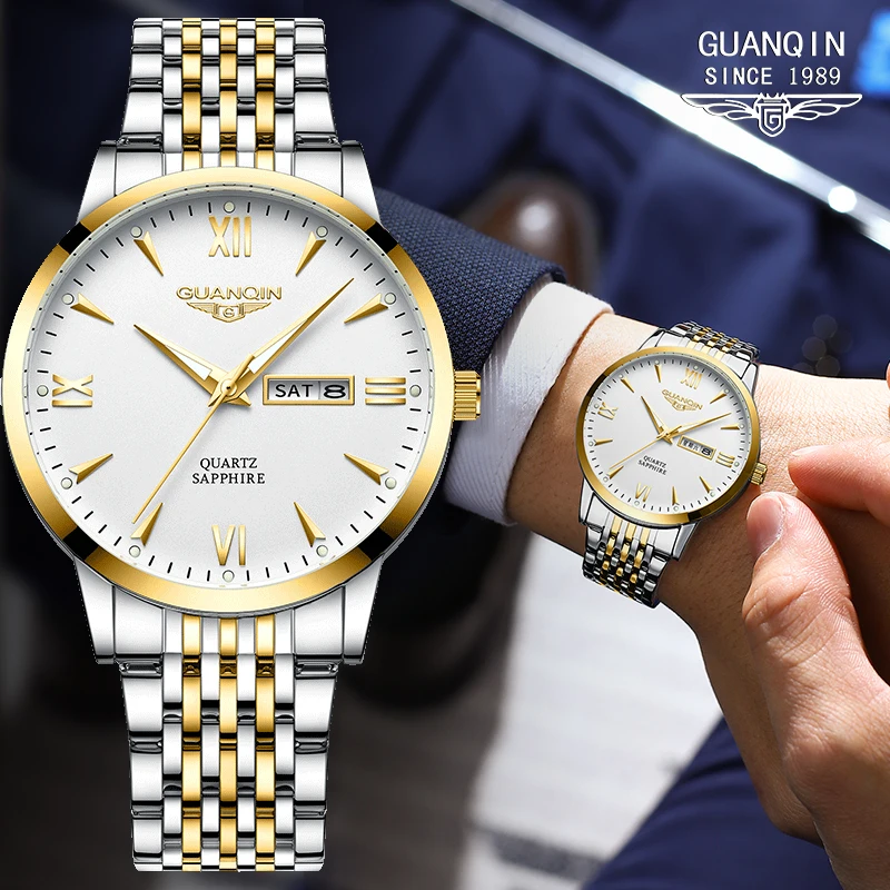 

GUANQIN Men's Watches Business Luxury Fashoin Casual Steel Strap High Quality nen's Quartz Wristwatch Mens Waterproof Calendar