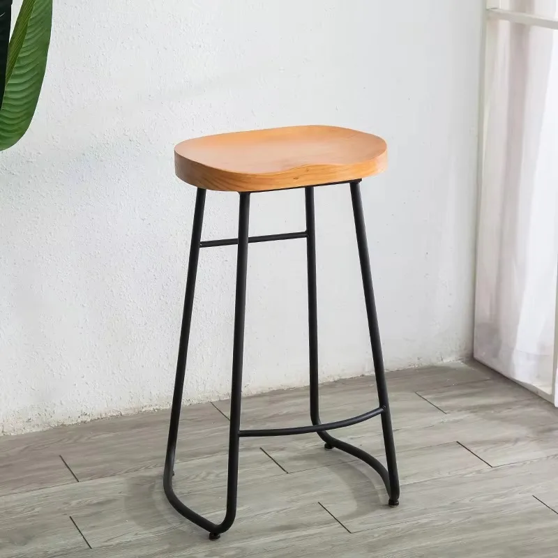 Modern Bar Stool Iron High-Legged Counter Chair Solid Wood Seating for Kitchen or Dining Versatile Home Furniture