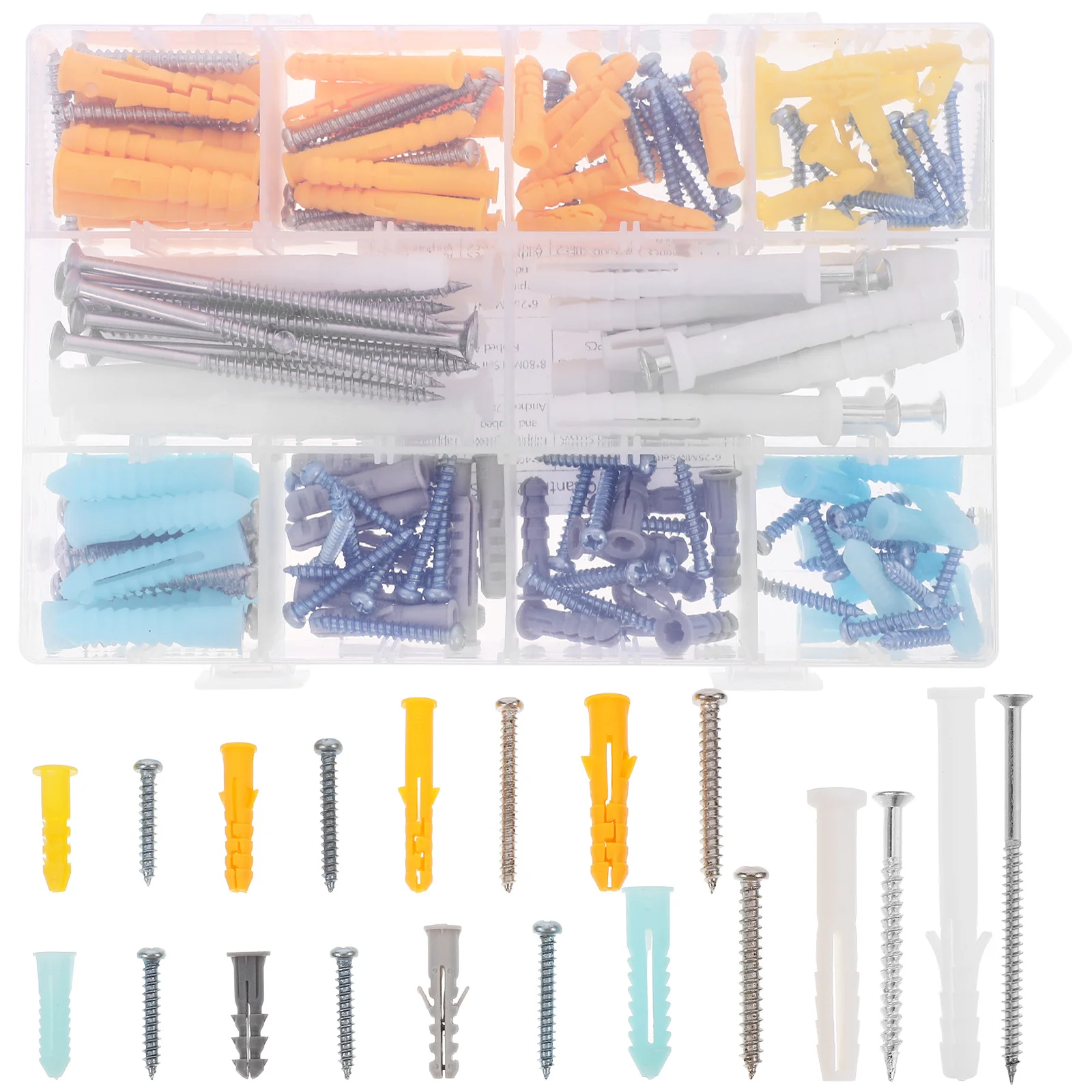 

200pcs Self Tapping Screws Kit Stainless Steel Assorted Sizes With Plastic Expansion Tubes For Wallboard Wood Metal Fastening