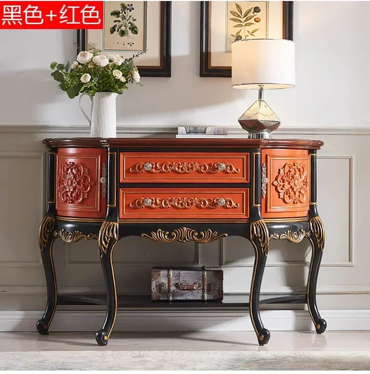 American-Style Console Tables Wood Arc Semicircle Retro Aisle Cabinet European-Style Carved Hallway Corridor Decoration